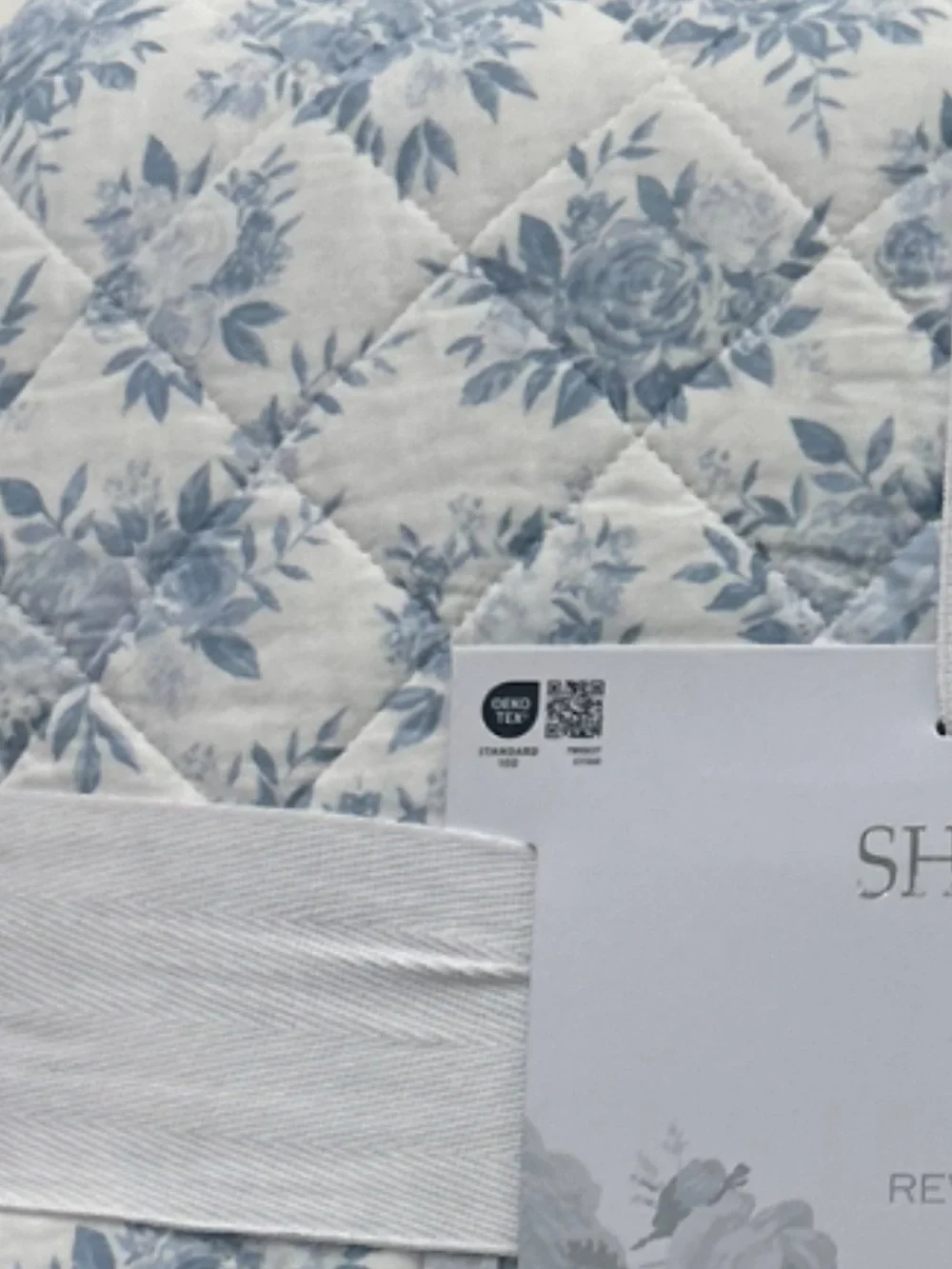 Shabby Chic Blue & White Reversible Floral Queen Cotton Quilt Set 88”x92”